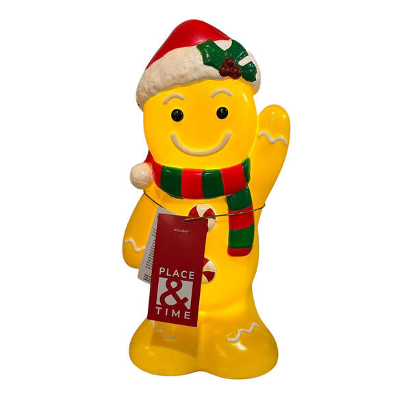 Christmas Holiday Time 11” Blow Mold Table Top Gingerbread Man Light Up LED NEW - Picture 1 of 9